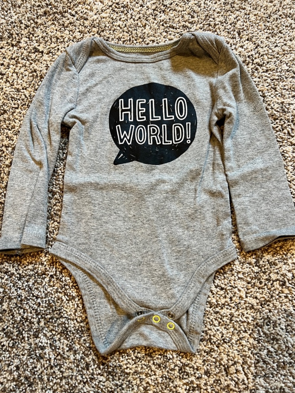 cloud island Gray "Hello World!" Long Sleeve Bodysuit